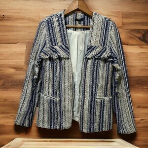 DREW Henri Denim Tweed Blazer Brown Blue Small NWT Fringes